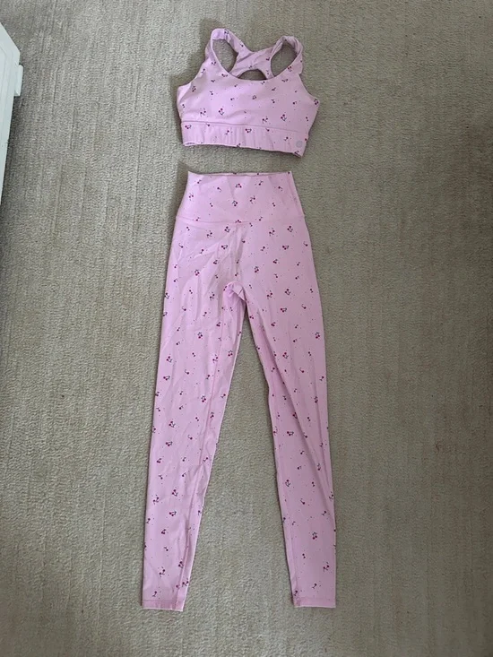 Pink Cherry Patterned Active Set - Sports Bra & High Waist Shorts - Picture 4 of 5